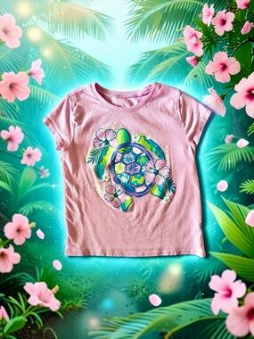 The Children’s Place Girls Turtle Tee Size 5/6 Tropical Floral Mint Pink